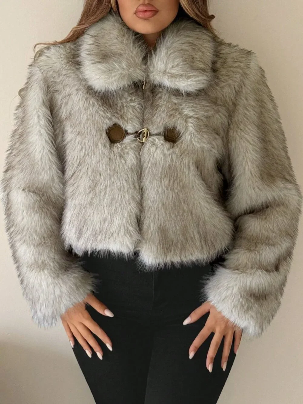 Brown Casual Women's Tie Dye Metal Decor Fluffy Coat